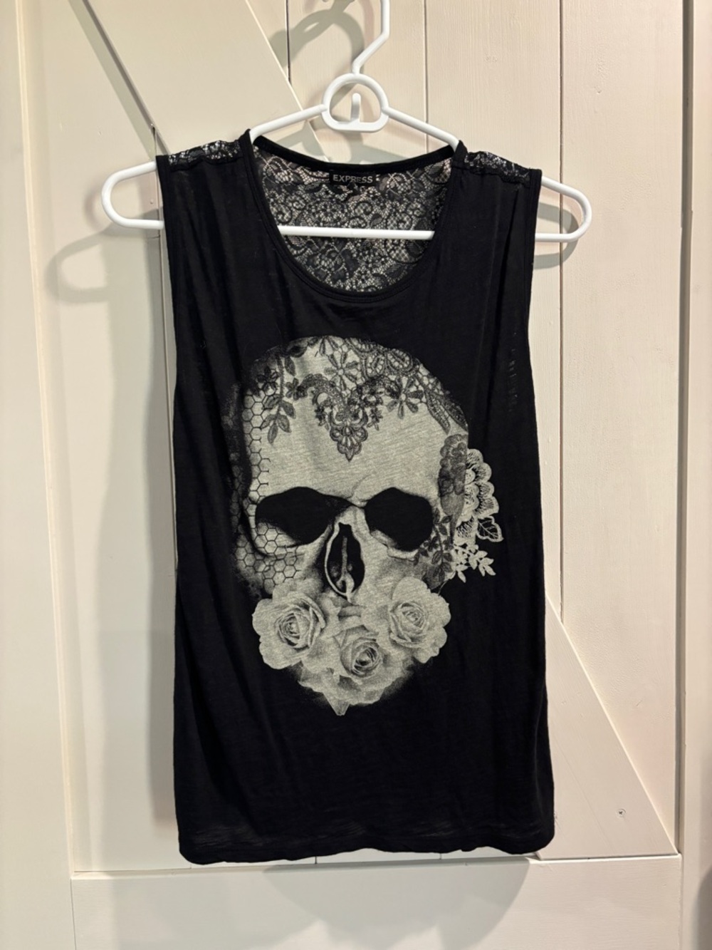 Express Black Skull Tank Top with Lace